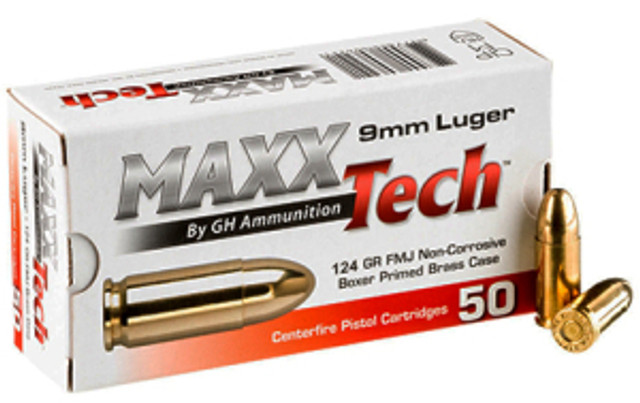 MaxxTech 9mm Luger FMJ 124grs / 8 MaxxTech 9mm Luger FMJ 124grs / 8